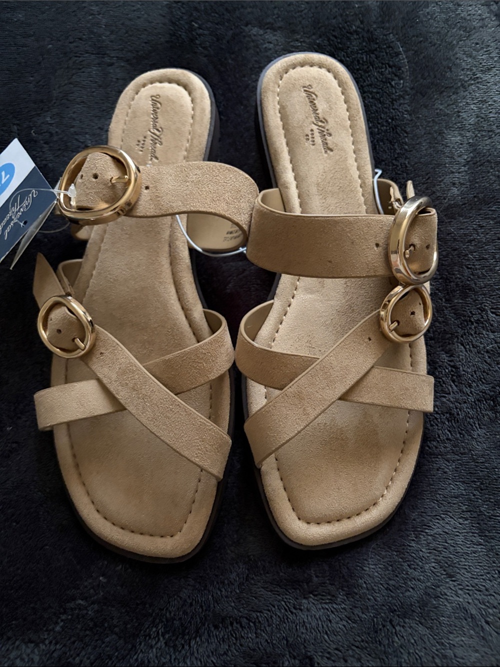 Universal Thread Tan Suede Double Buckle Slide Sandals